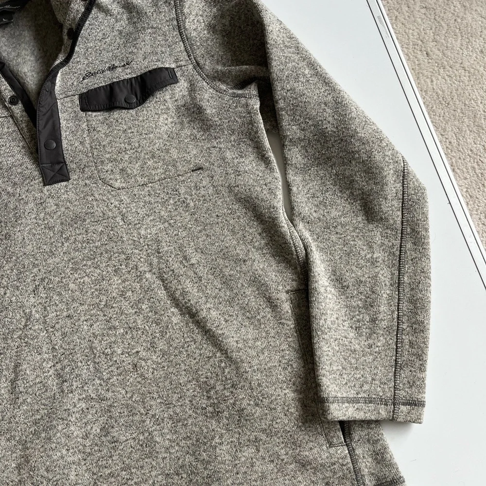 Eddie Bauer Gray Fleece-Lined Men's Sweater - Picture 4 of 6